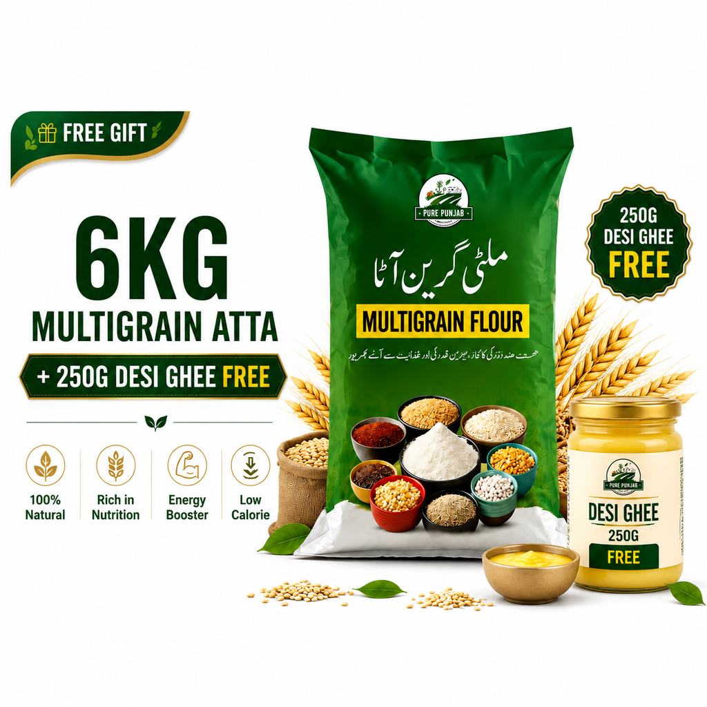6KG Multigrain Atta + 250G Desi Ghee FREE | چھ کلو ملٹی گرین آٹا + 250 گرام دیسی گھی بالکل مفت