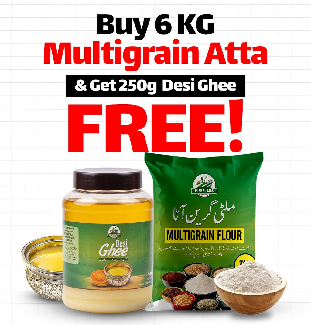 6KG Multigrain Atta + 250G Desi Ghee FREE | چھ کلو ملٹی گرین آٹا + 250 گرام دیسی گھی بالکل مفت